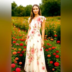 Leslie Fay Floral Maxi Dress - Size 12